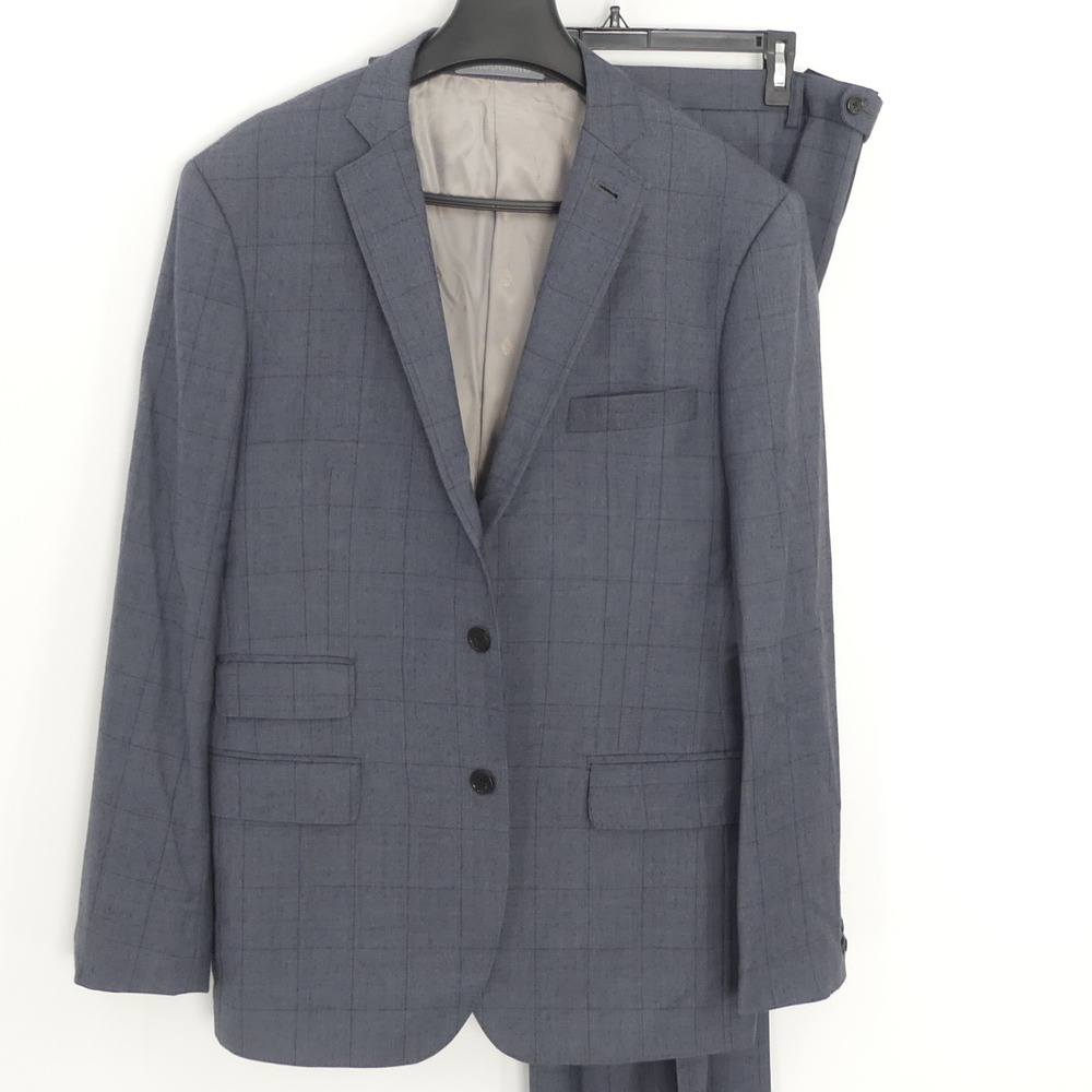 Indochino Bespoke Custom Tailored Wool 2-Piece Suit Blue Check 40L 34x32 Slim